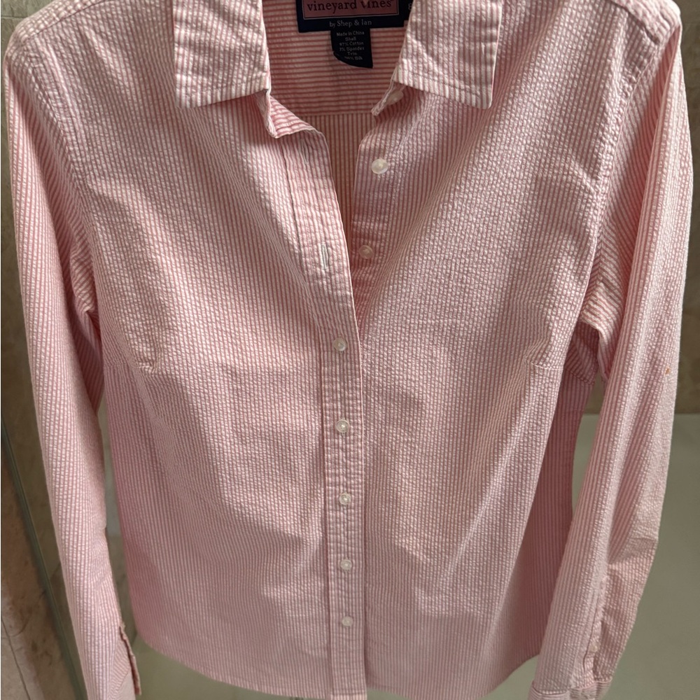 Vineyard Vines Coral/pink and White Striped Shirt